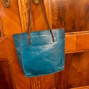Teal Leather Tote with Brown Strap - Everyday Carry